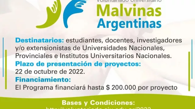 Abren la convocatoria 2022 para el Voluntariado Universitario “Malvinas Argentinas”